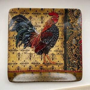 Certified International Rooster Serving Plate Square 10.25x10.25 Inch Jean Plout